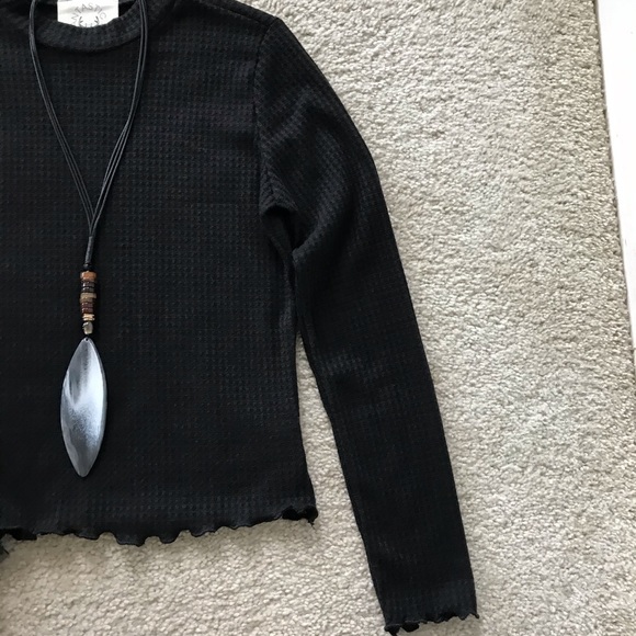 Black Cropped, Waffle Knit Top - Picture 8 of 11